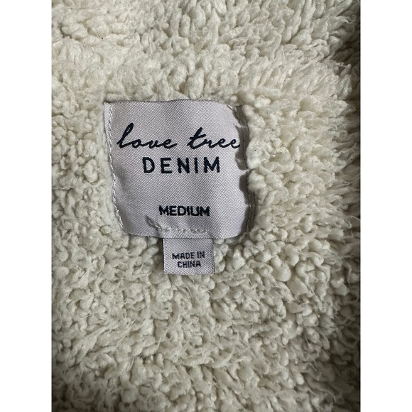 Women’s Medium Love Tree Floral Embroidered Sherpa Lined Denim Jean Jacket - Picture 3 of 3